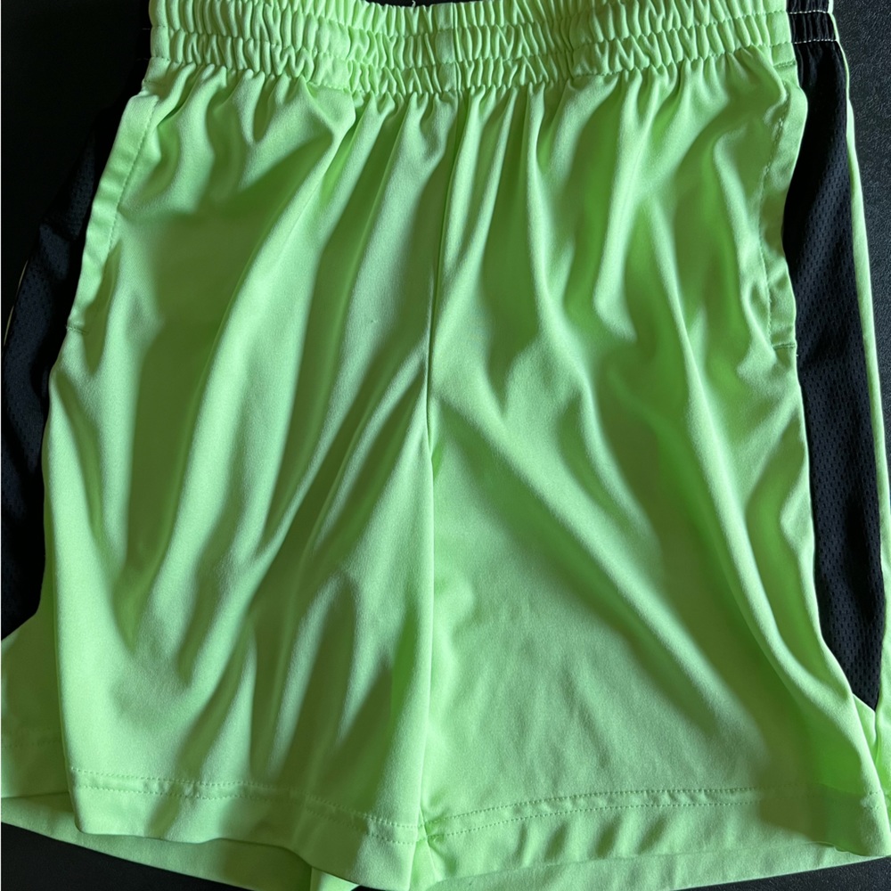 Boys 14/16 neon green shorts with black stripe. By Dry Tek.